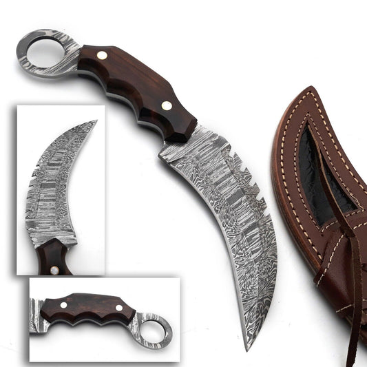 Karambit Knife Handmade Full Tang Damascus Karambit Knife with Wood Handle