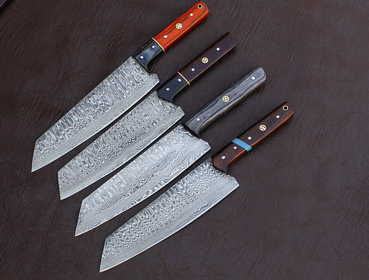 LOT OF 4 SUPERCUTS CUSTOM HANDMADE DAMASCUS FORGED STEEL KITCHEN CHEF KNIFE