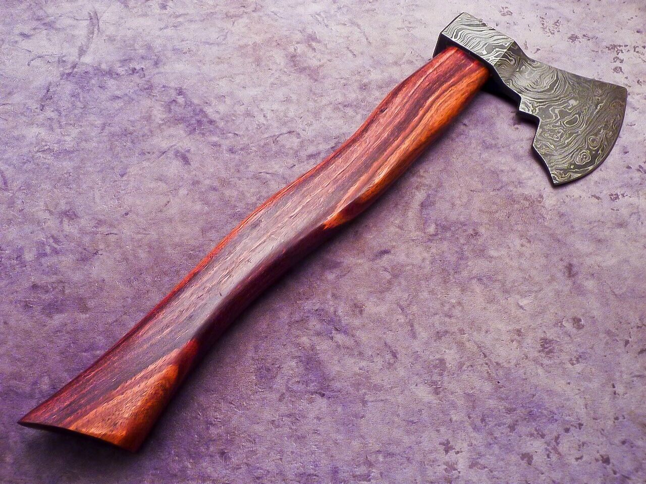 Limited Edition Handmade Damascus Steel Battle Axe with Natural Wood Handle and Leather Sheath