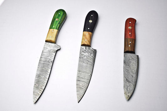 Lot Of 3 Custom Handmade Damascus Steel Chef Knife Set – Professional Kitchen Knives