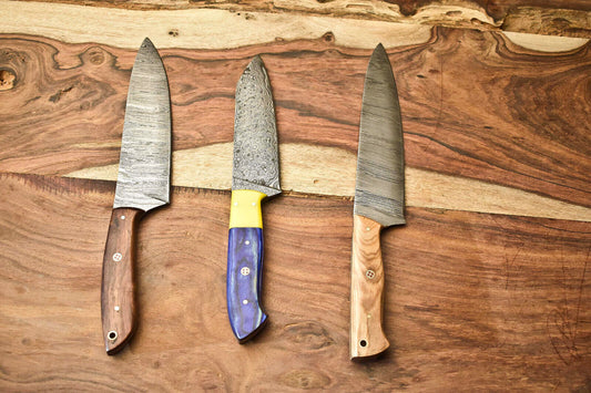Lot Of 3 Cutlery Salvation Handmade Damascus Blade Full Tang Chef Set Knife