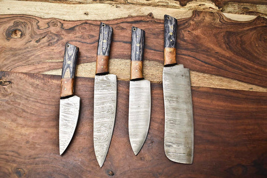 Lot Of 4  Handmade Damascus Blade Full Tang Chef Set Knife