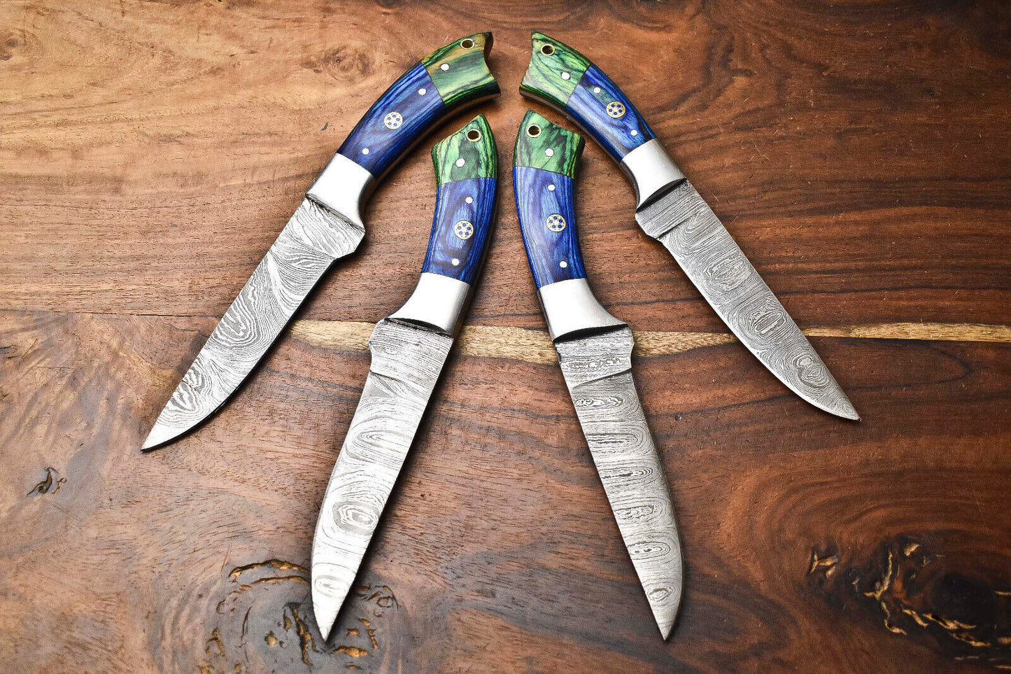 Lot Of 4 Handmade Damascus Steel Blade Chef Set Knife