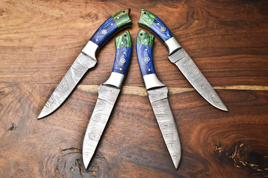 Lot Of 4 Handmade Damascus Steel Blade Chef Set Knife
