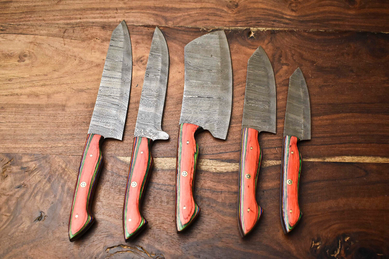 Lot Of 5 Handmade Damascus Steel Blade Chef Set Knife