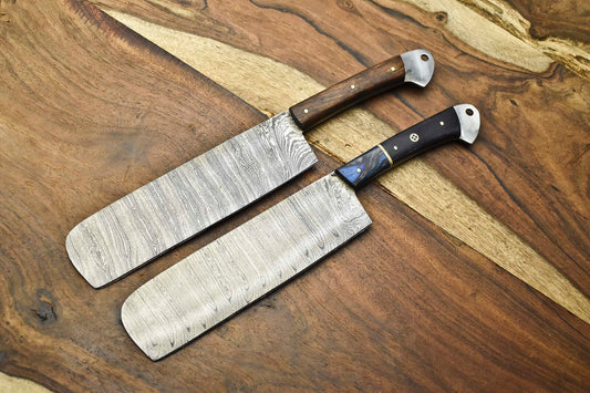 Lot of 2 Handmade Damascus Blade Full Tang Chef Knives – Artisan Forged