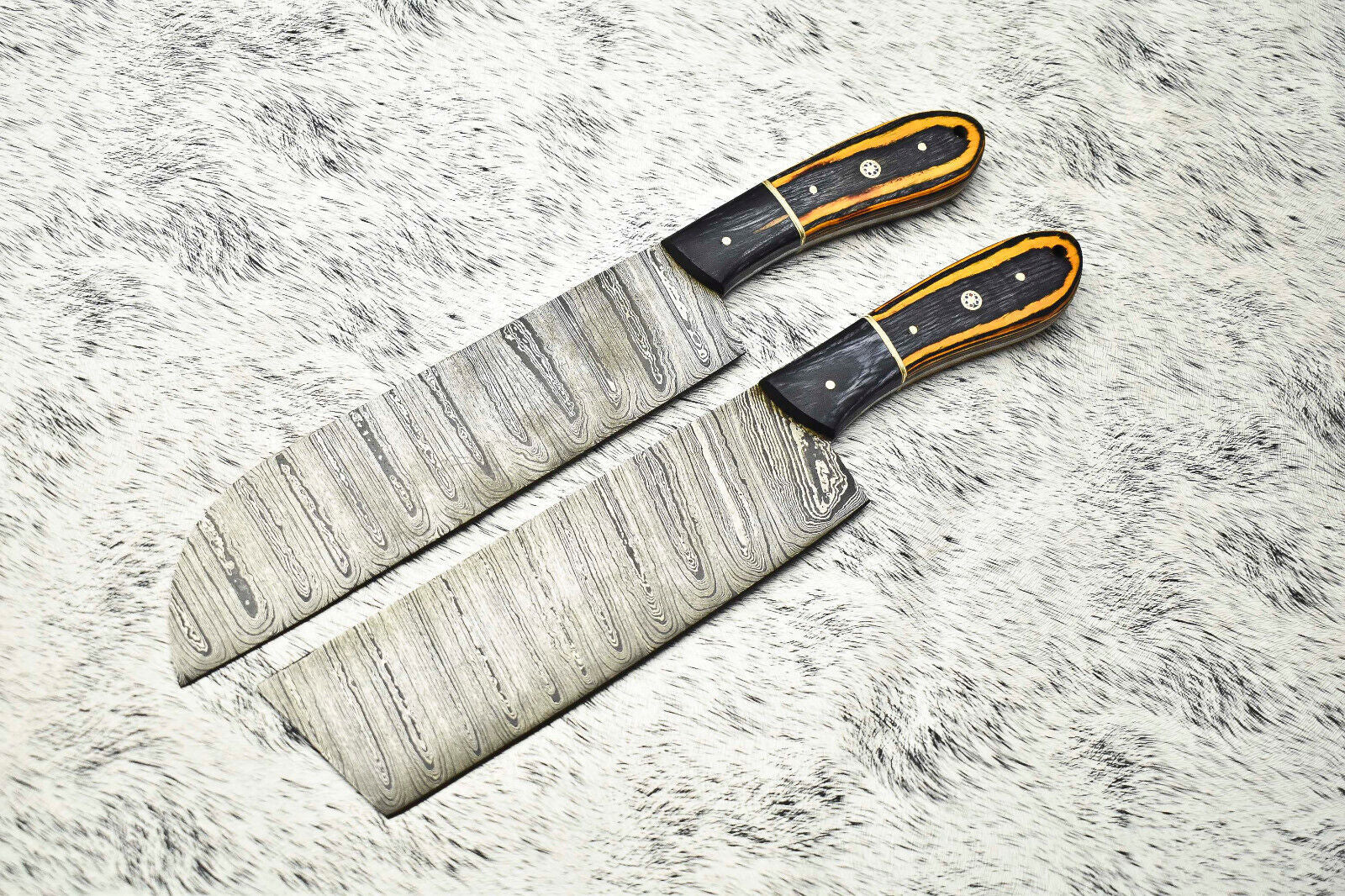 Lot of 2 Handmade Damascus Blade Full Tang Chef Set Knife – 100% Handmade