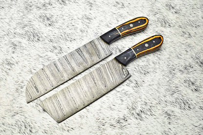 Lot of 2 Handmade Damascus Blade Full Tang Chef Set Knife – 100% Handmade
