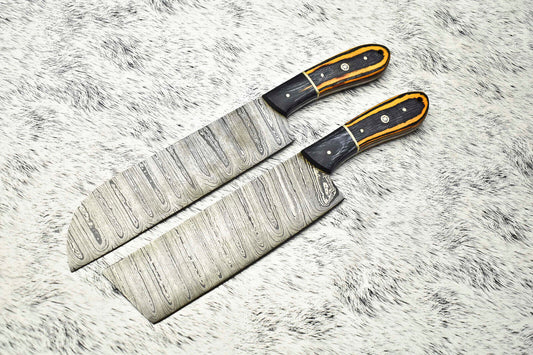 Lot of 2 Handmade Damascus Blade Full Tang Chef Set Knife – 100% Handmade