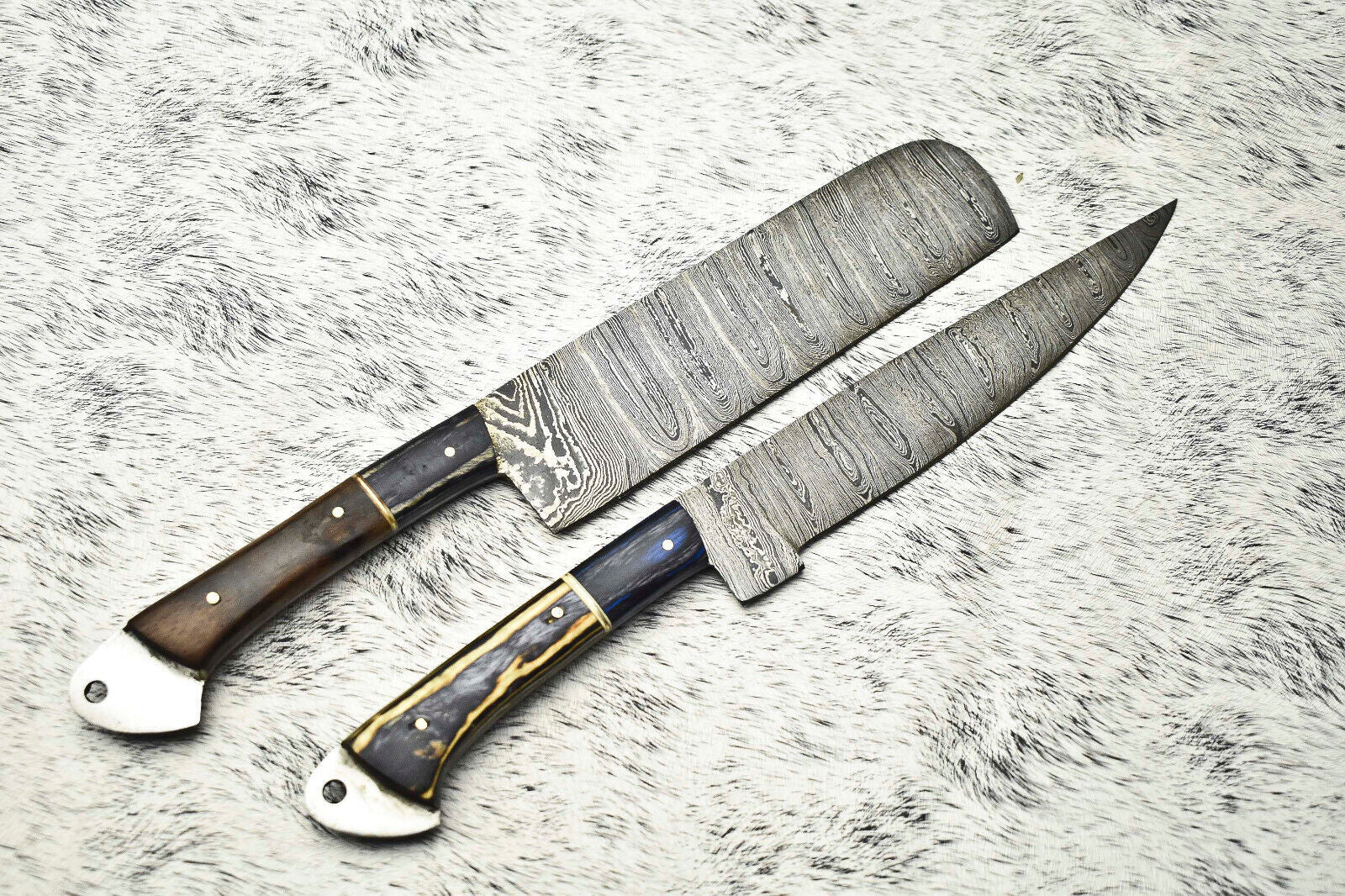 Lot of 2 Handmade Damascus Blade Full Tang Chef Set Knive