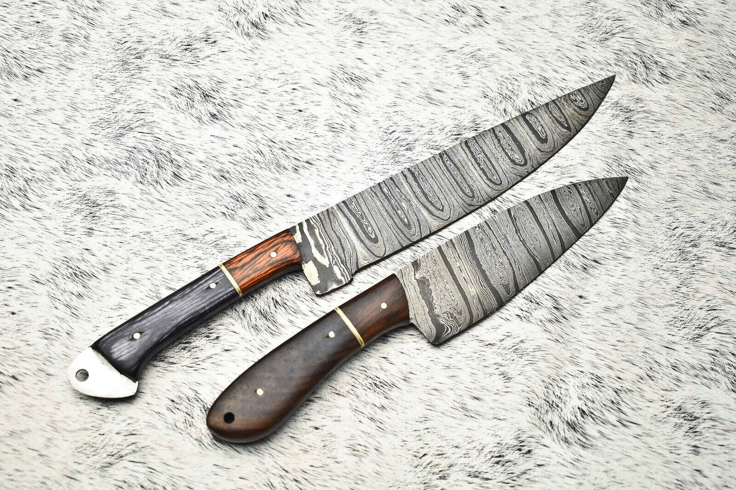 Lot of 2 Handmade Damascus Blade Full Tang Chef Set Knives – Unique Handmade Kitchen Knives