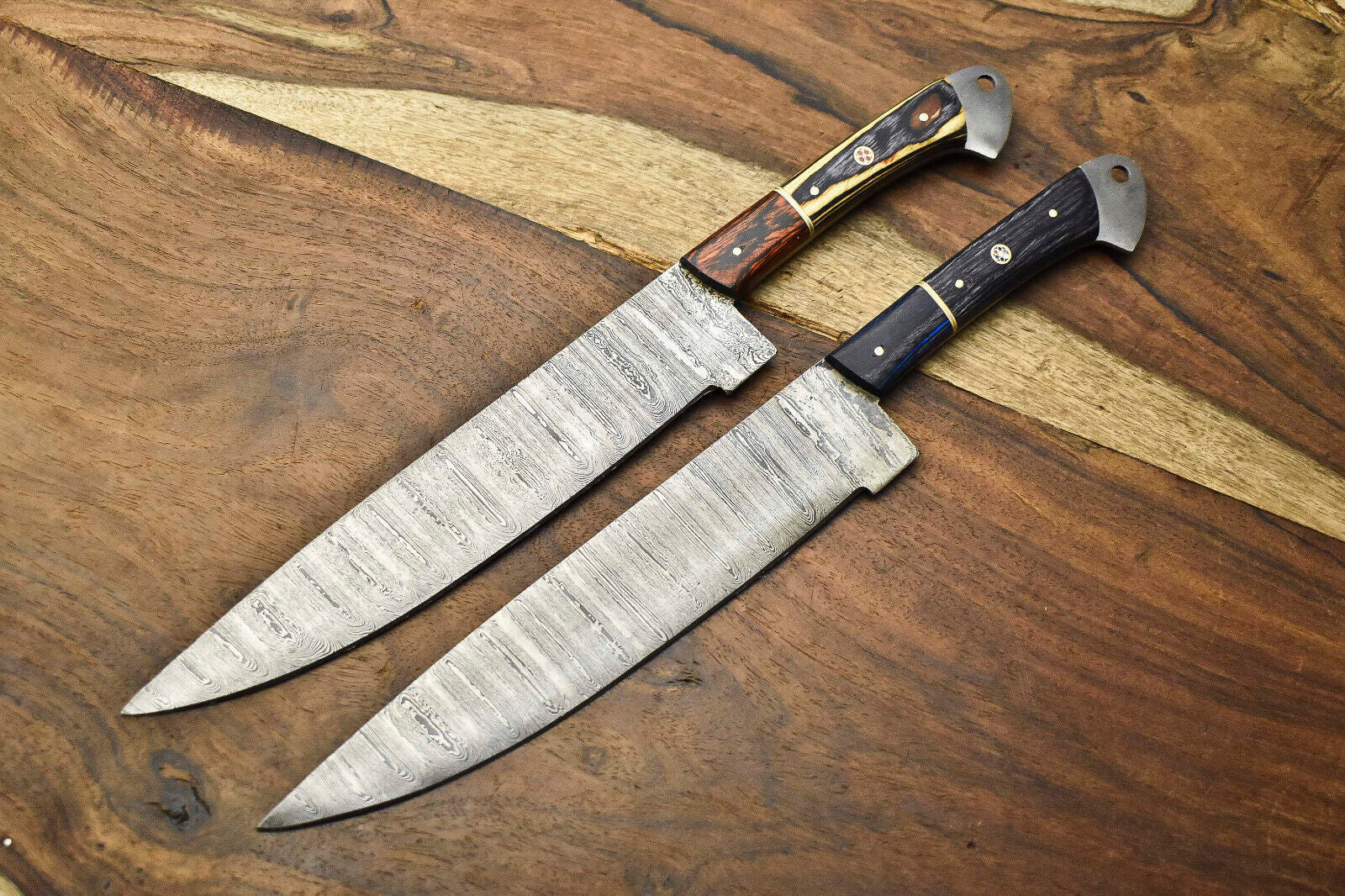 Lot of 2 Handmade Damascus Steel Blade Chef Knives – Full Tang, Artisan Forged