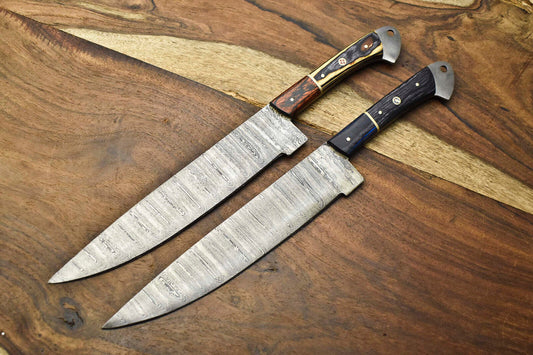 Lot of 2 Handmade Damascus Steel Blade Chef Knives – Full Tang, Artisan Forged
