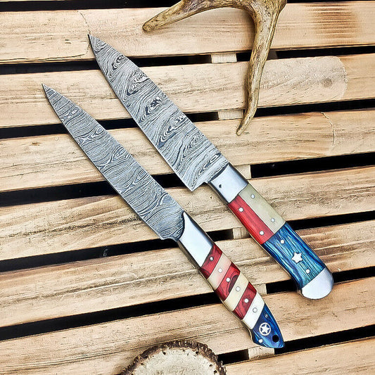 Lot of 2 Handmade Damascus Steel Chef Knives – Premium Kitchen 
