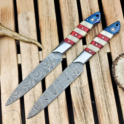 Lot of 2 Handmade Damascus Steel Chef Knives – Premium Kitchen & Bread Knives