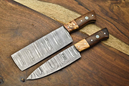 Lot of 2 Handmade Damascus Steel Chef Knives Set – Kitchen Knife Set