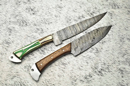 Lot of 2 Handmade Damascus Steel Full Tang Chef Knives – Artisan Forged