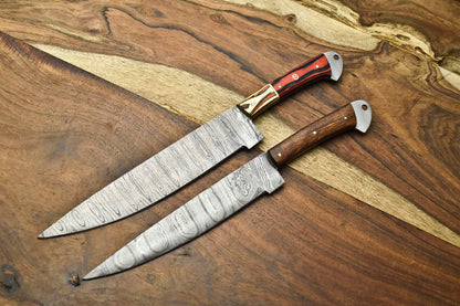 Lot of 2 Handmade Damascus Steel Full Tang Chef Knives – Cutlery Set