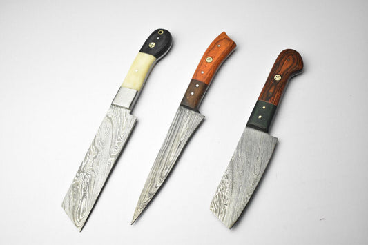Lot of 3 Handmade Damascus Blade Kitchen Full Tang Chef Knifes