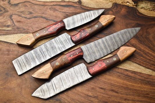 Lot of 4 Handmade Damascus Steel Chef Knife Set | 384 Layers | Hardwood Handle

