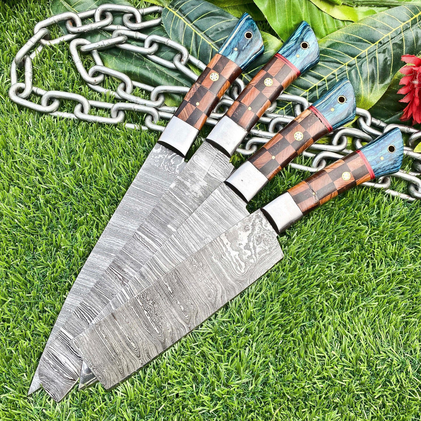 Lot of 4 Handmade Damascus Steel Full Tang Kitchen Chef Knife Set – Premium EDC Cutlery
