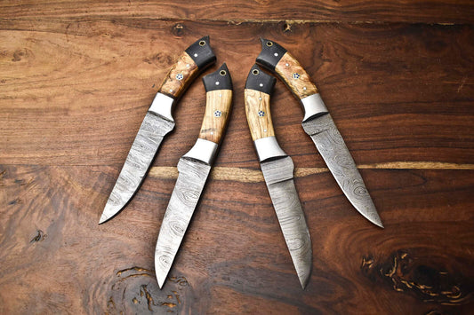 Lot of 4 PCS Custom Handmade Damascus Steel Blade Full Tang Chef Knife Set – Premium Kitchen Knives for Professional and Home Use