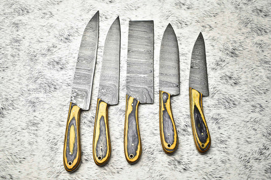 Lot of 4 PCS Custom Handmade Damascus Steel Full Tang Chef Knife Set