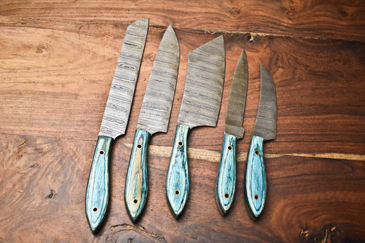 Lot of 5 Handmade Damascus Steel Blade Chef Set Knives