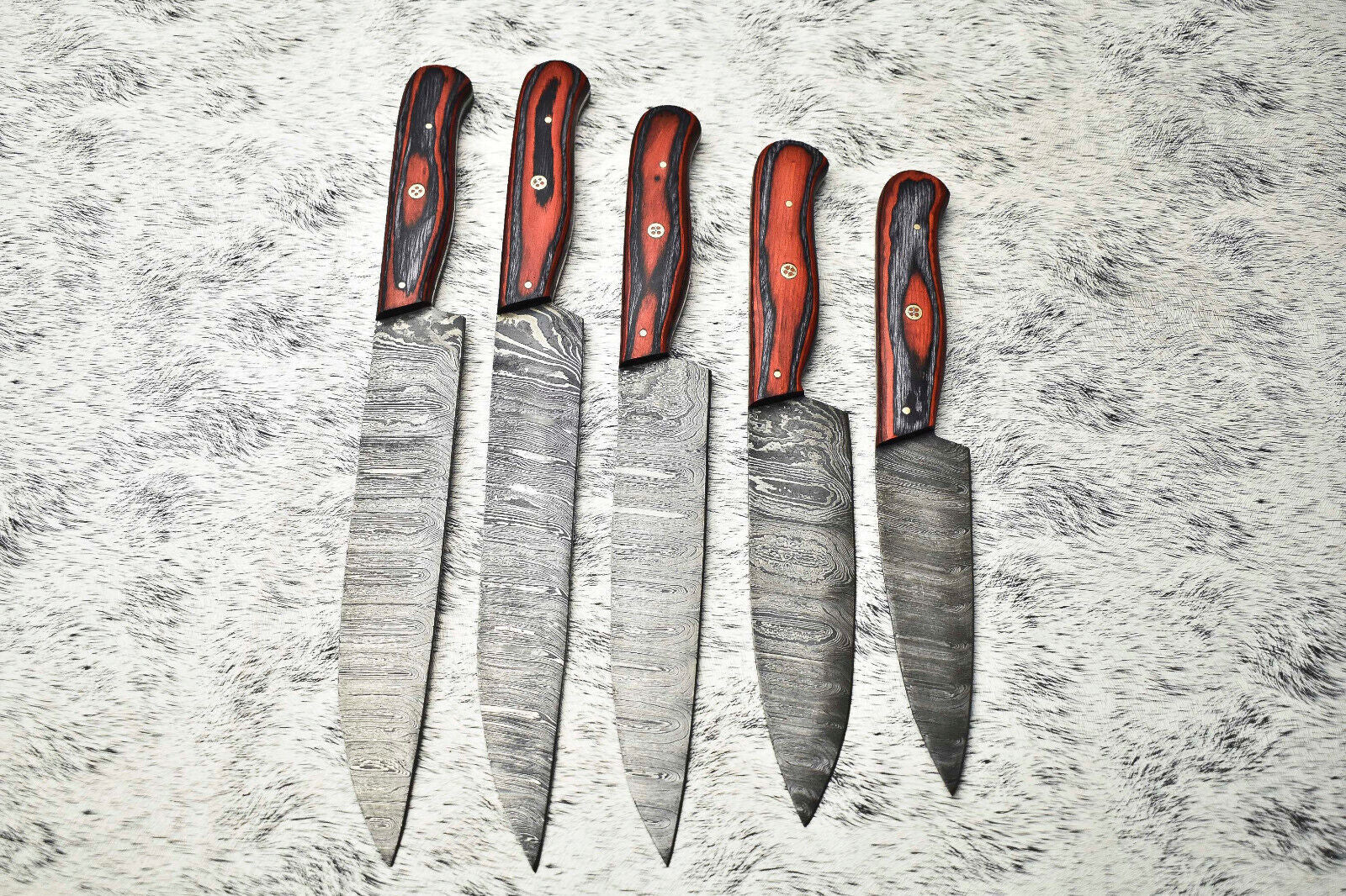 Lot of 5 Handmade Full Tang Damascus Steel Chef Knives | Premium Cutlery Set