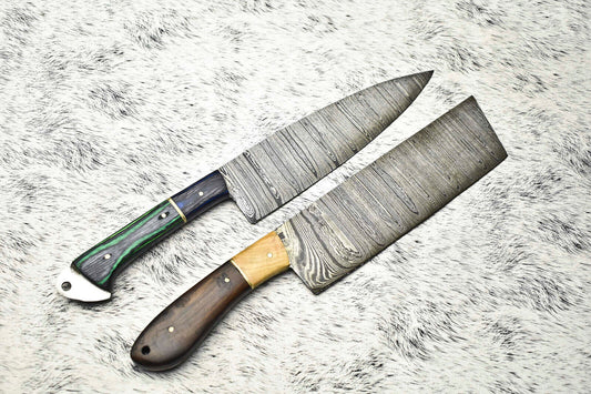 Lot of Handmade Damascus Steel Blade Chef Set Knives