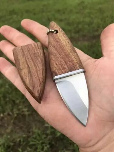 Mini Pocket Skinner Knife – Stainless Steel Blade with Wooden Handle & Leather Sheath