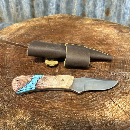 Mini Skinner Knife – 6.87″ 440C Stainless Steel Fixed Blade with Leather Sheath