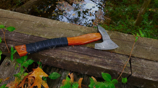 Multi Purpose Handmade Damascus Steel Viking Battle Axe with Rosewood Handle and Leather Sheath