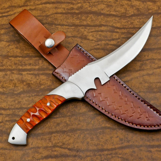Pathfinder 12-Inch D2 Steel Full Tang Bowie Hunting Knife with Pakka Wood Handle