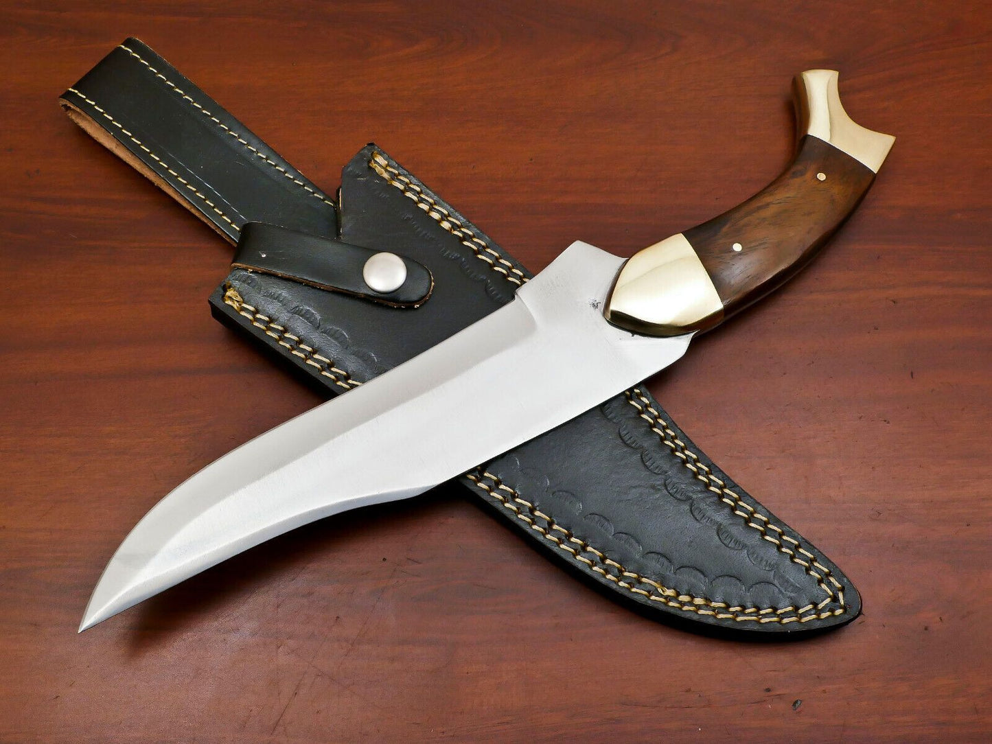 Premium 12-Inch D2 Steel Full Tang Bowie Hunting Knife with Brass Bolsters