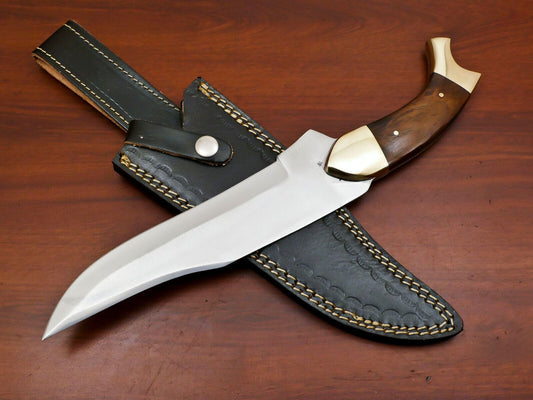 Premium 12-Inch D2 Steel Full Tang Bowie Hunting Knife with Brass Bolsters