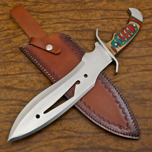 Premium 12-Inch D2 Steel Full Tang Bowie Hunting Knife with Pakka Wood Handle