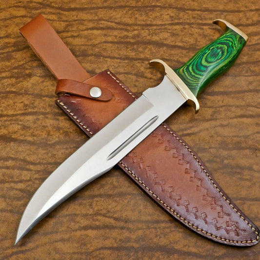 Premium 12" D2 Steel Bowie Hunting Knife with Pakka Wood Handle