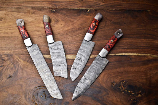 Premium 4-Piece Handmade Hammered Damascus Steel Chef Knife Set – Professional Kitchen Blades