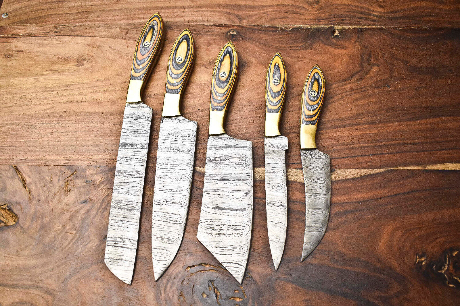 Premium 5-Piece Handmade Damascus Steel Chef Knife Set – Hammered Blade Finish