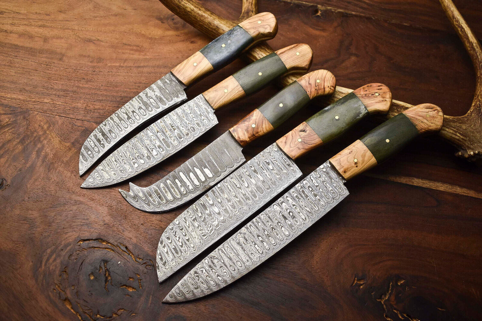 Premium 5-Piece Handmade Hammered Damascus Steel Chef Knife Set – Professional Kitchen Blades