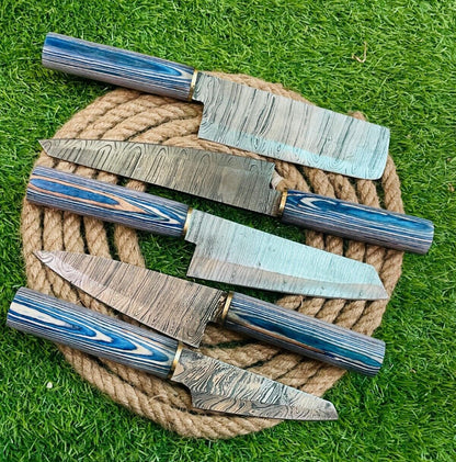Premium 5 Knives Handmade Damascus Steel Cutlery Chef Knives Set Kitchen Knife