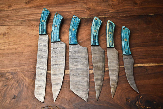 Premium 6-Piece Handmade Damascus Steel Chef Knife Set with Leather Bag