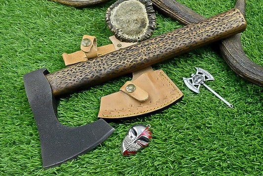Premium Hand-Forged Viking Tomahawk Axe with Rosewood Handle and Leather Sheath