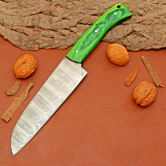 Premium Handmade Damascus Chef Knife – Full Tang Kitchen Knife with Wooden Handle