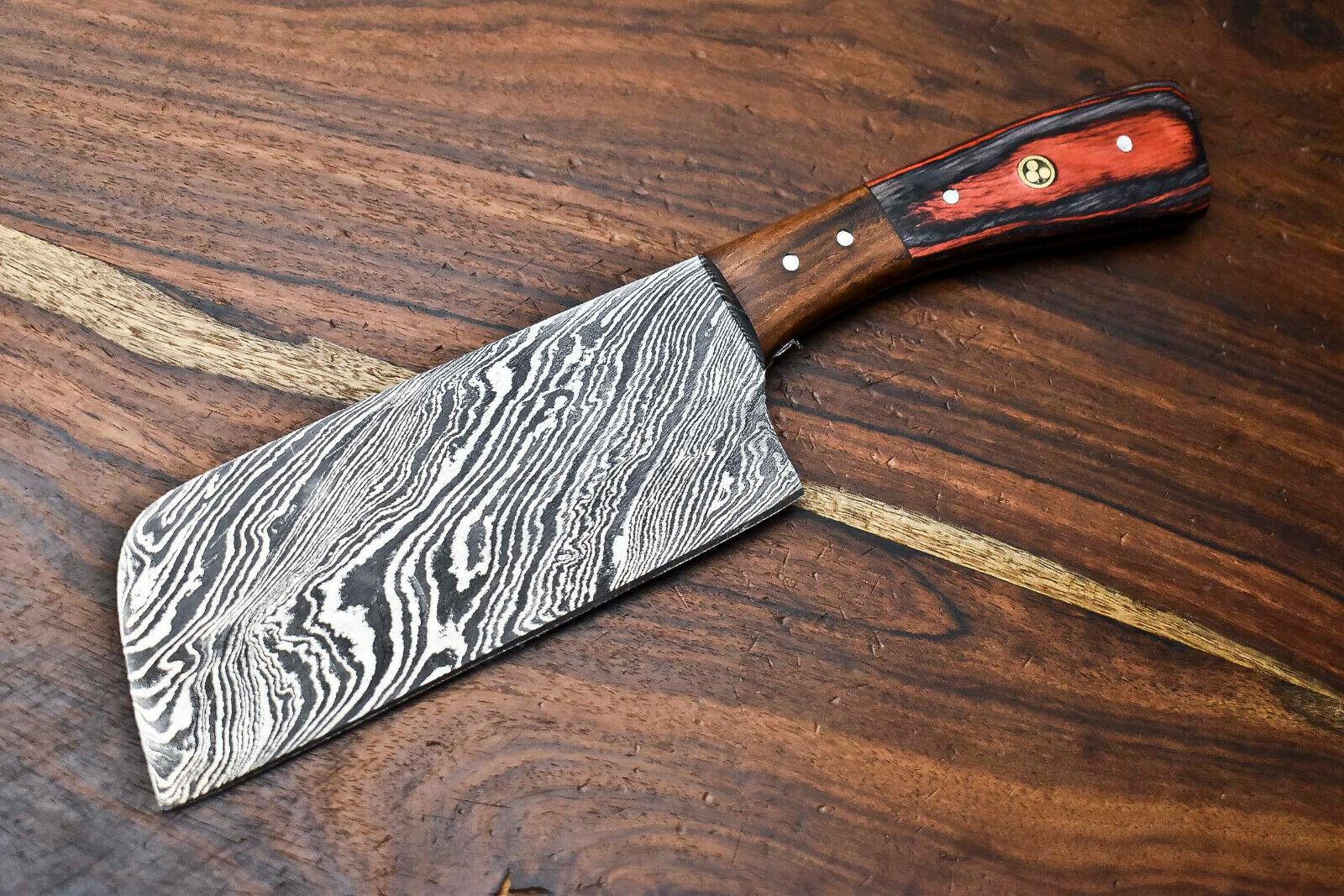 Premium Handmade Damascus Steel Chef Chopper Knife | Full Tang Hard Wood Handle 