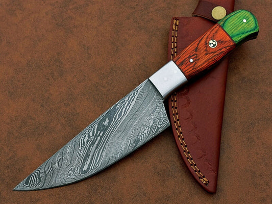 Premium Handmade Damascus Steel Chef Knife – 11.5" BBQ & Butcher Knife with Natural Wood Handle and Leather Sheath