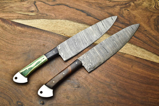 Premium Handmade Damascus Steel Chef Knife Set – 2-Piece Artisan Collection