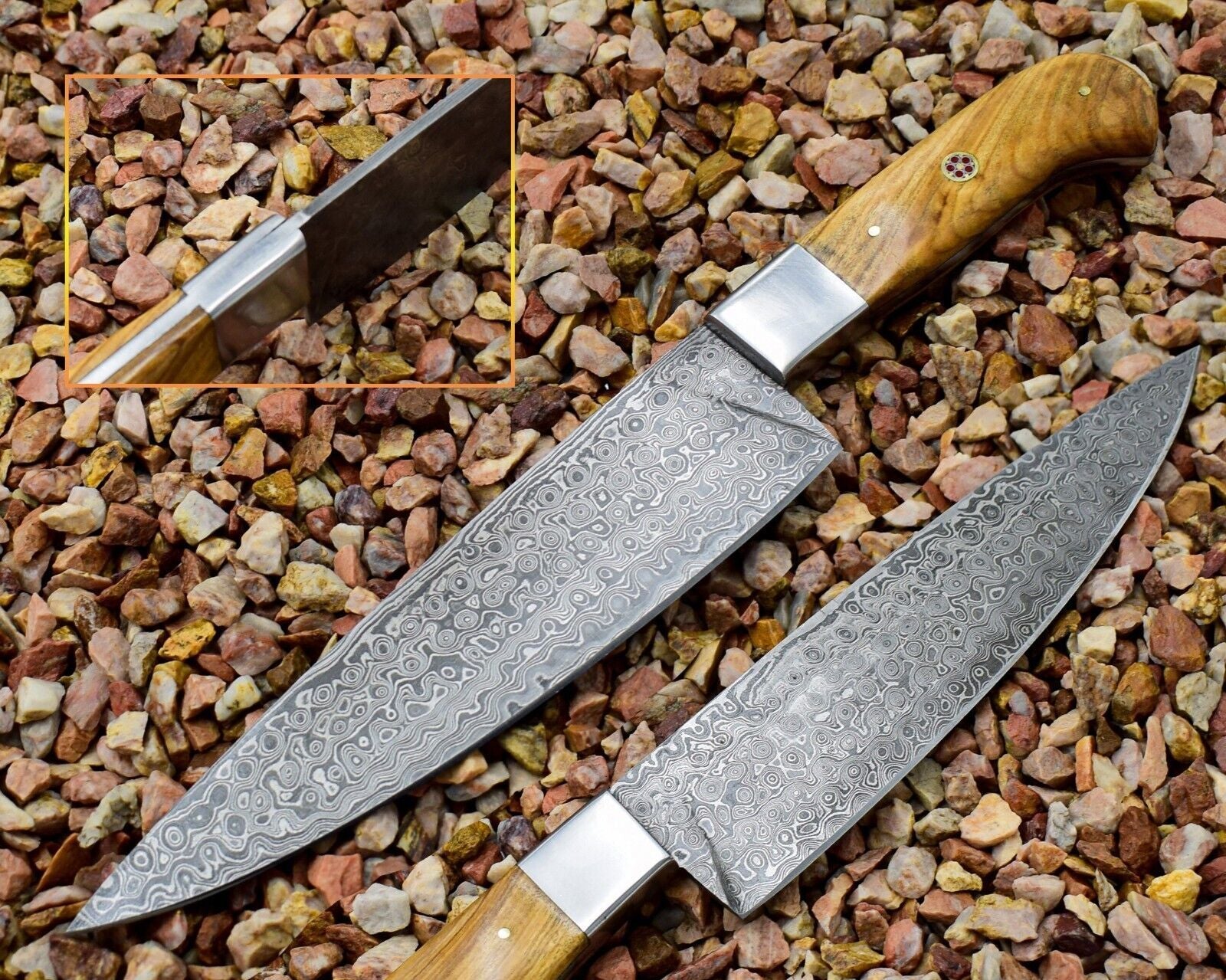 Premium Handmade Damascus Steel Chef Knife with Olive Wood Handle – Full Tang Kitchen Knife


