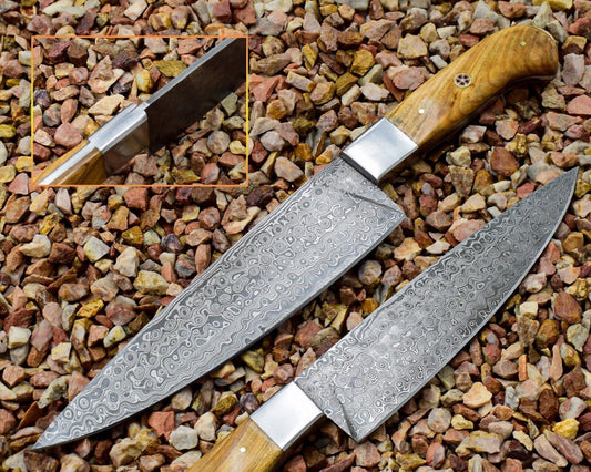 Premium Handmade Damascus Steel Chef Knife with Olive Wood Handle – Full Tang Kitchen Knife

